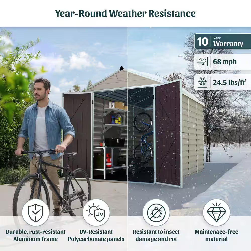 Skylight 6 Ft. W X 8 Ft. D Resin Plastic Outdoor Garden Storage Shed with Floor (45.2 Sq. Ft.) in Dark Gray Deco