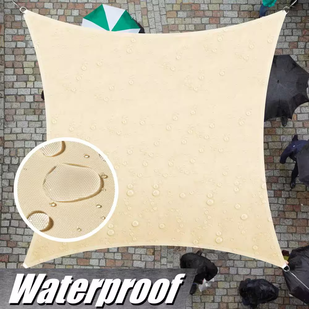 14 Ft. X 14 Ft. 220 GSM Waterproof Beige Square Sun Shade Sail Screen Canopy, Outdoor Patio and Pergola Cover