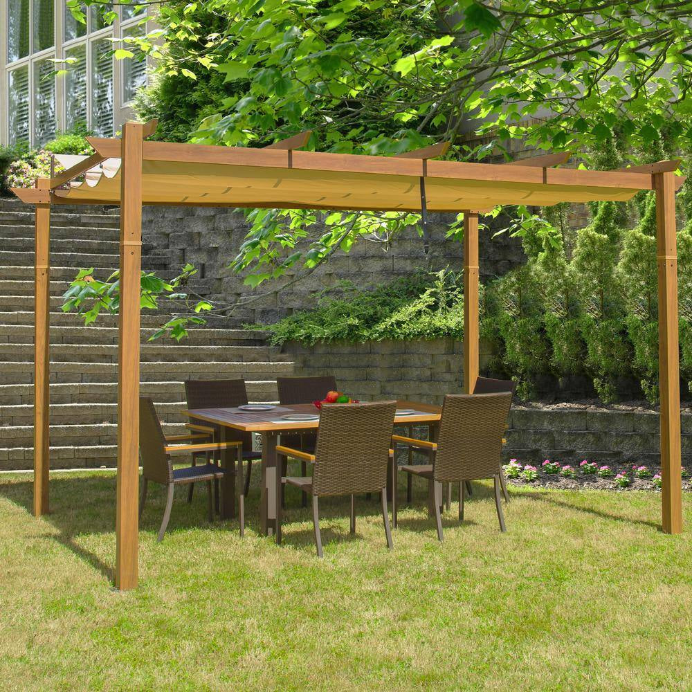13 Ft. W X 9 Ft. D Aluminum Pergola with Weather-Resistant Retractable Canopy