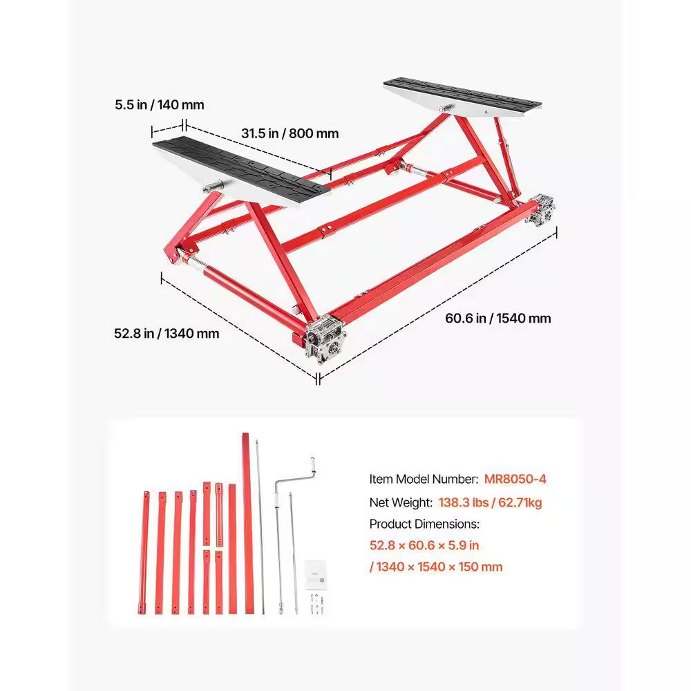 Portable Car Lift 4400 Lbs. Capacity, Durable Steel Construction with 23 In. Max Height, Adjustable Width and Wheels