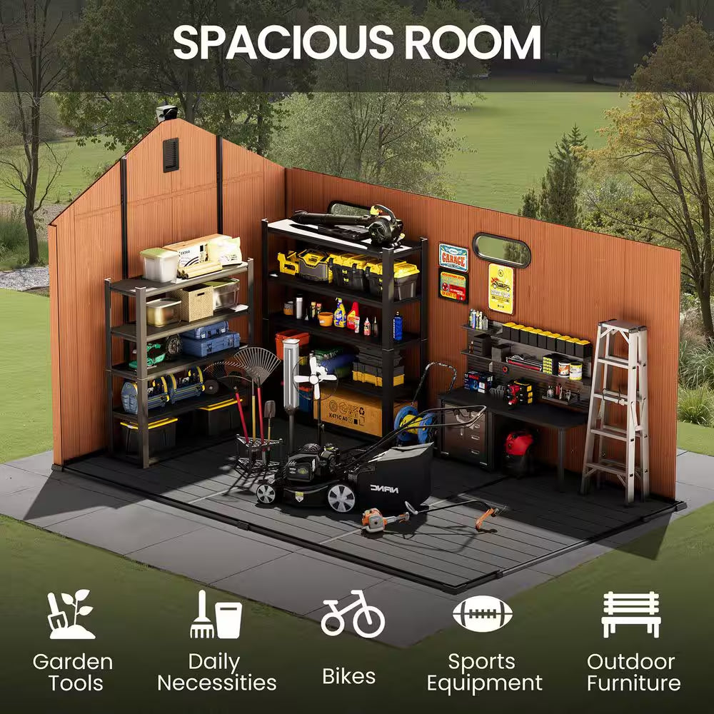 8 Ft. W X 12 Ft. D Outdoor Resin Storage Shed in Brown Plastic Resin Tool Shed with Floor and Lockable Door (96 Sq. Ft.)
