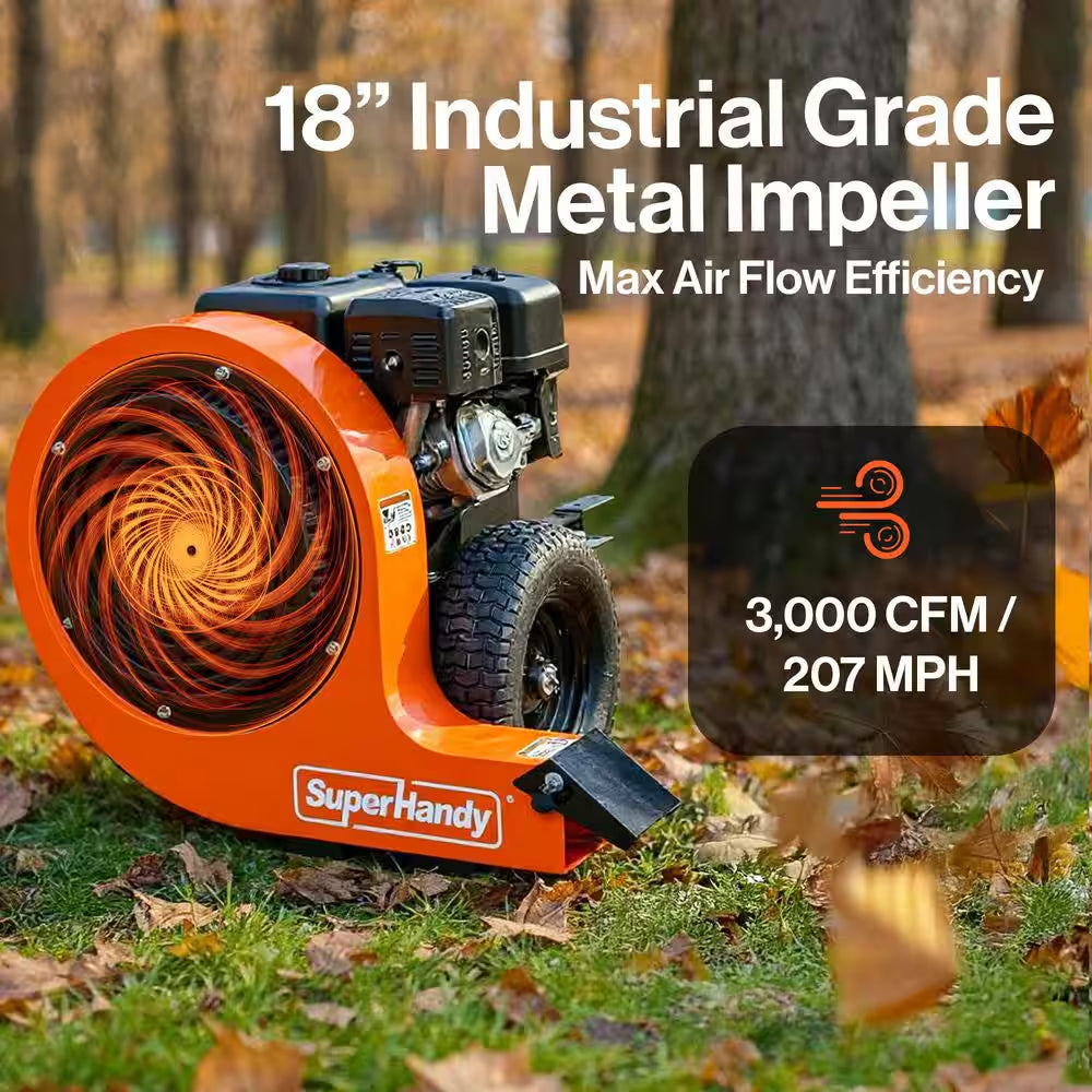 207 MPH Air Speed, 15HP Electric Start Gas Engine, 3000 CFM, Adjustable Airflow, Metal Impeller, Tow-Behind Leaf Blower