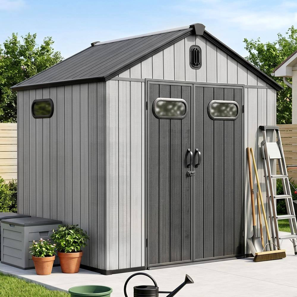 8X6 Ft Resin Outdoor Storage Shed with Lockable Door, Ventilated, Waterproof, Uv-Resistant , Coverage Area- 46 Sq.Ft.