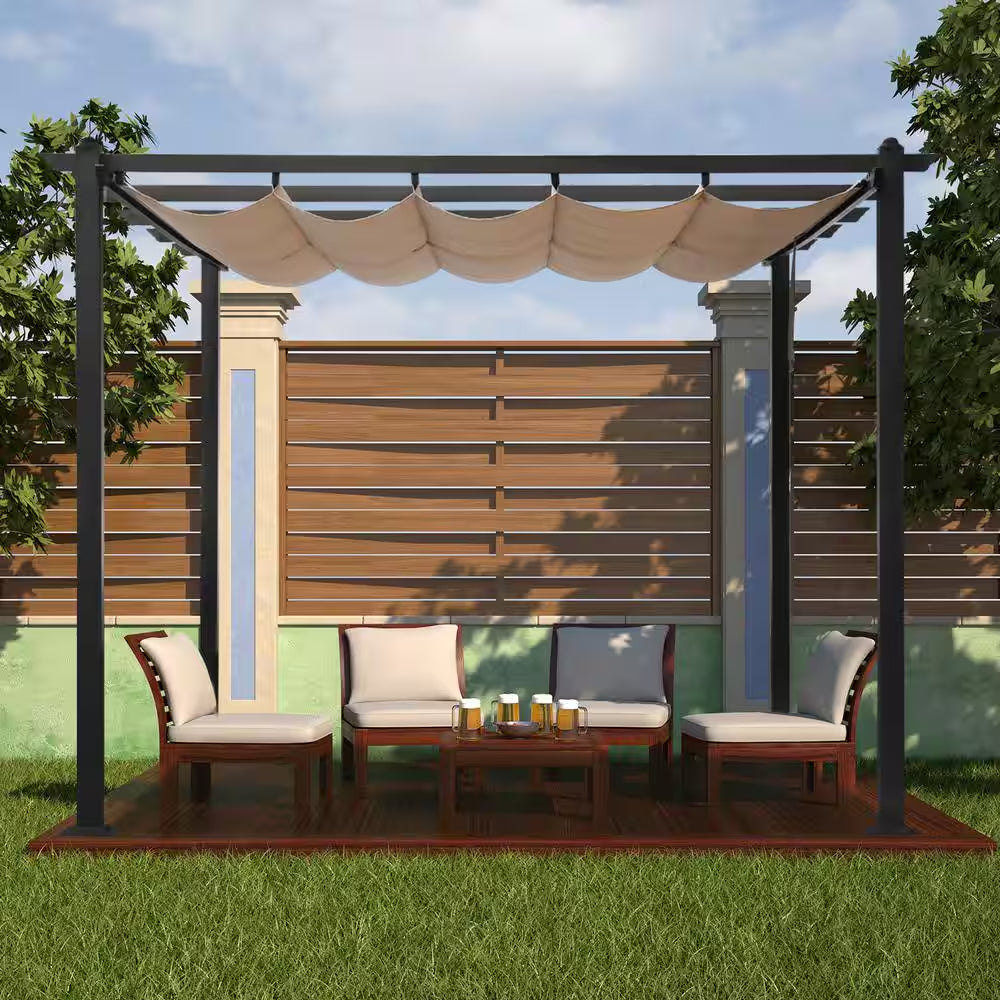 13 Ft. X 10 Ft. Khaki Metal Flat Pergola with Canopy