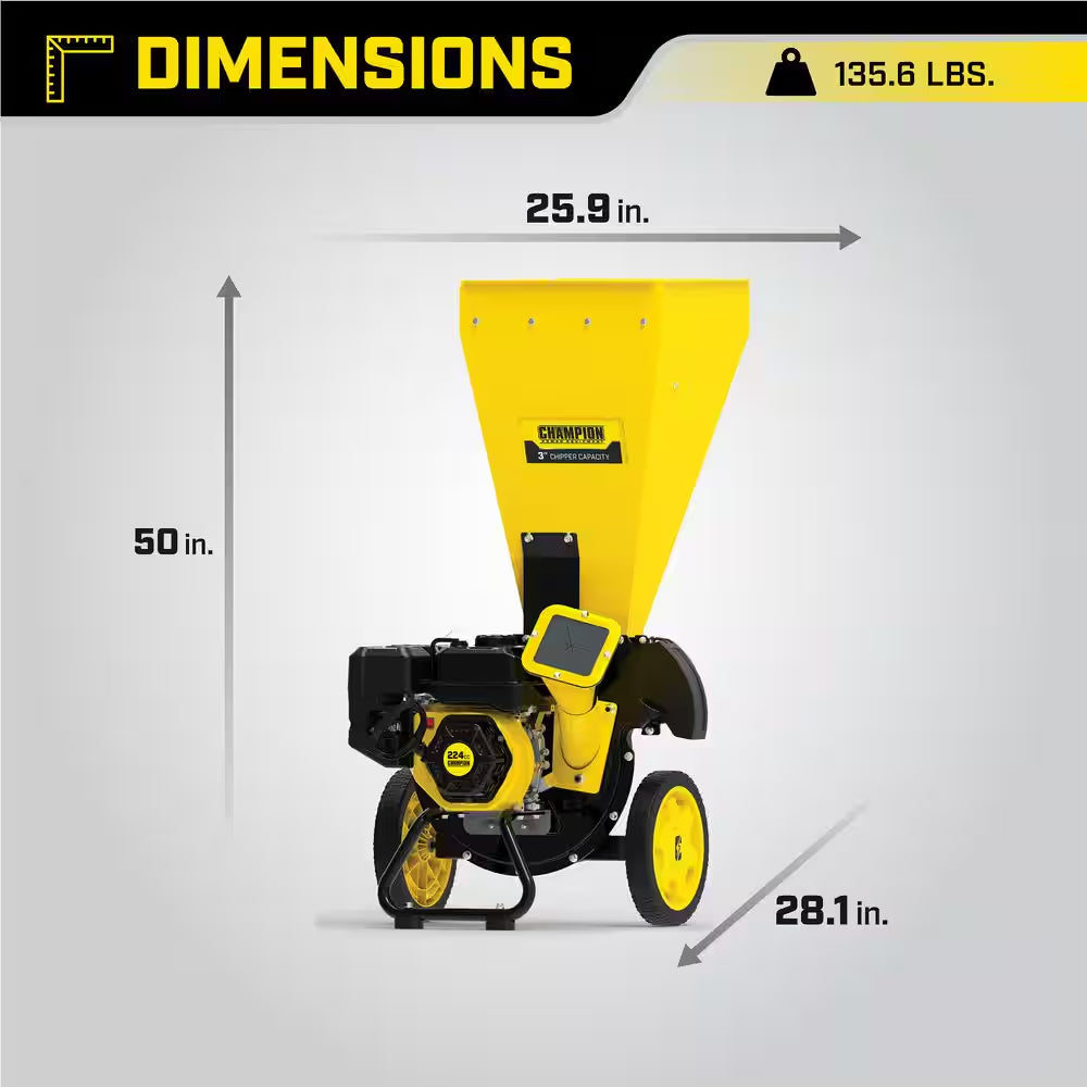 3 In. Dia 224 Cc 2-In-1 Upright Gas Powered Wood Chipper Shredder
