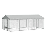 10 Ft.W X 20 Ft.D Outdoor Metal Shed Dog Kennel W/Canopy,Built-In Elevated Feeding Bowls,Escape-Proof(200 Sq.Ft.)