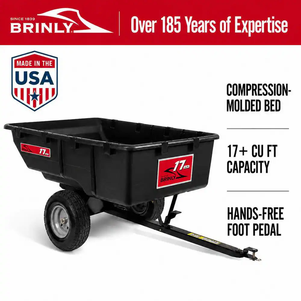 850 Lb. 17 Cu. Ft. Tow-Behind Poly Utility Cart with Durable Compression Molded Bed for Lawn Tractors & Zero-Turn Mowers