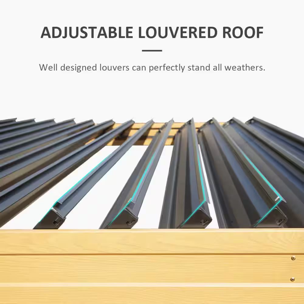 10 Ft. X 20 Ft. Wood-Looking Aluminum Metal Louvered Pergola