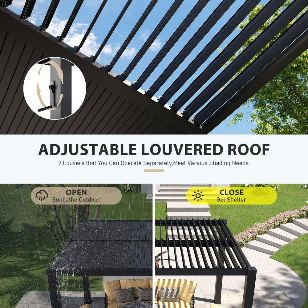 10 Ft. X 12 Ft. Black Metal Pergola with Adjustable Louvered Roof