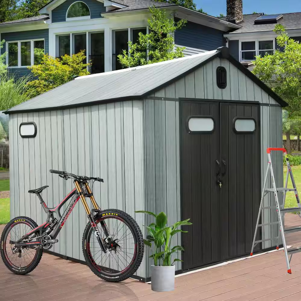 8 Ft. X 16 Ft. Outdoor Resin Patio Storage Shed with Lockable Door, Windows & Vents, Weatherproof, Gray