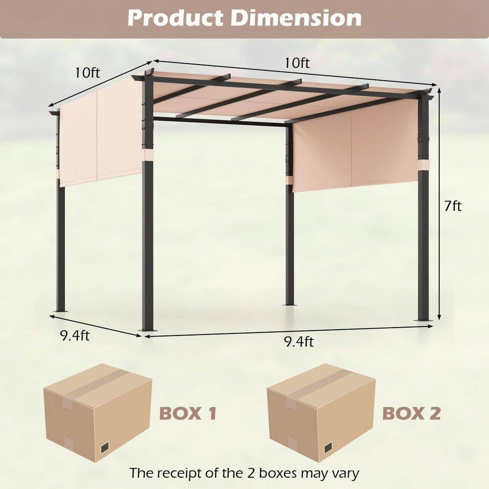 10 Ft. X 10 Ft. Metal Flat Top Patio Gazebos with Canopy in Beige