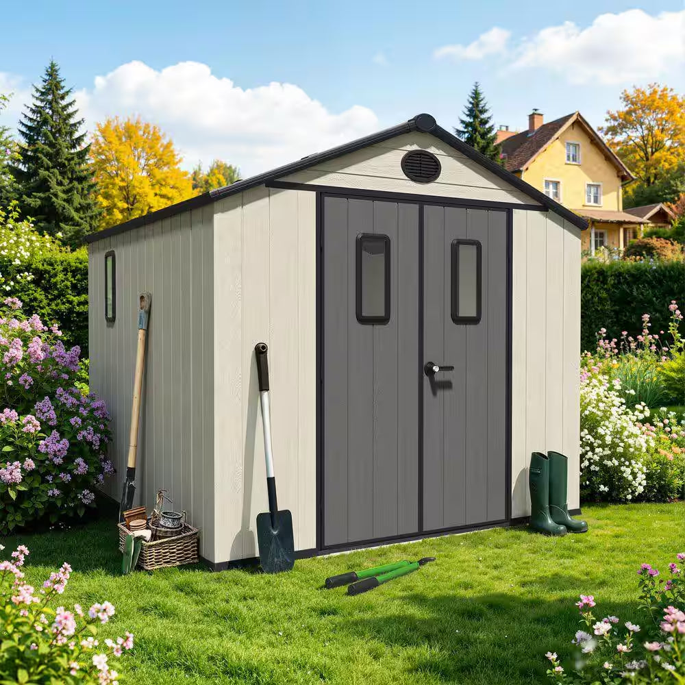 8 Ft. W X 8 Ft. D Outdoor Storage Resin Garden Shed for Backyard Outdoor (64 Sq. Ft.)