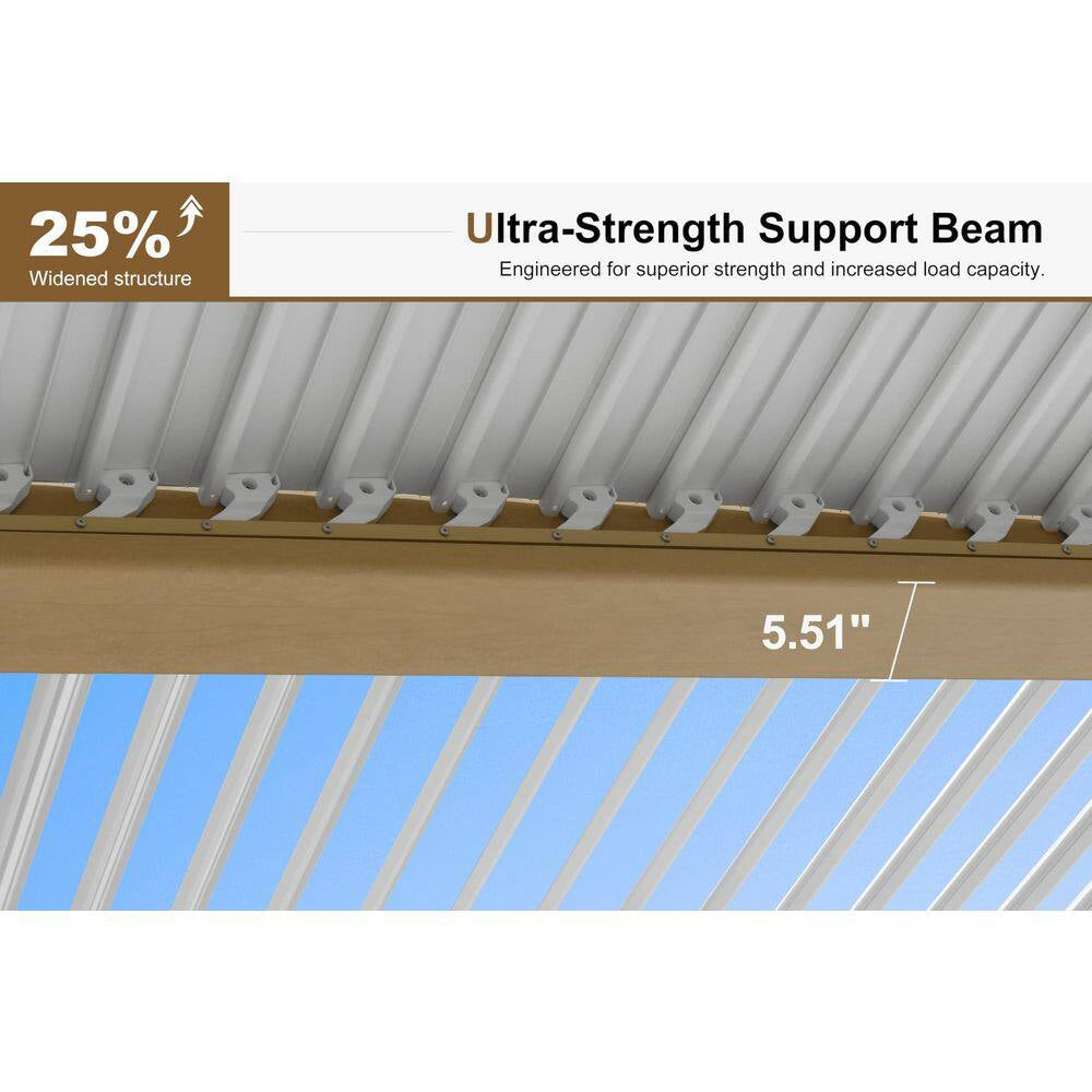 11.7 Ft. X 18.2 Ft. Wood Grain Aluminum Outdoor Louvered Pergola with Adjustable Roofs and String Lights