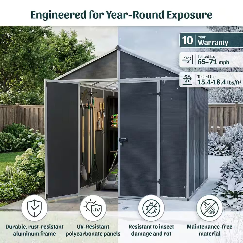 Rubicon 6 Ft. W X 8 Ft. D Resin Plastic Outdoor Garden Storage Shed with Floor (45.6 Sq. Ft.) in Dark Gray