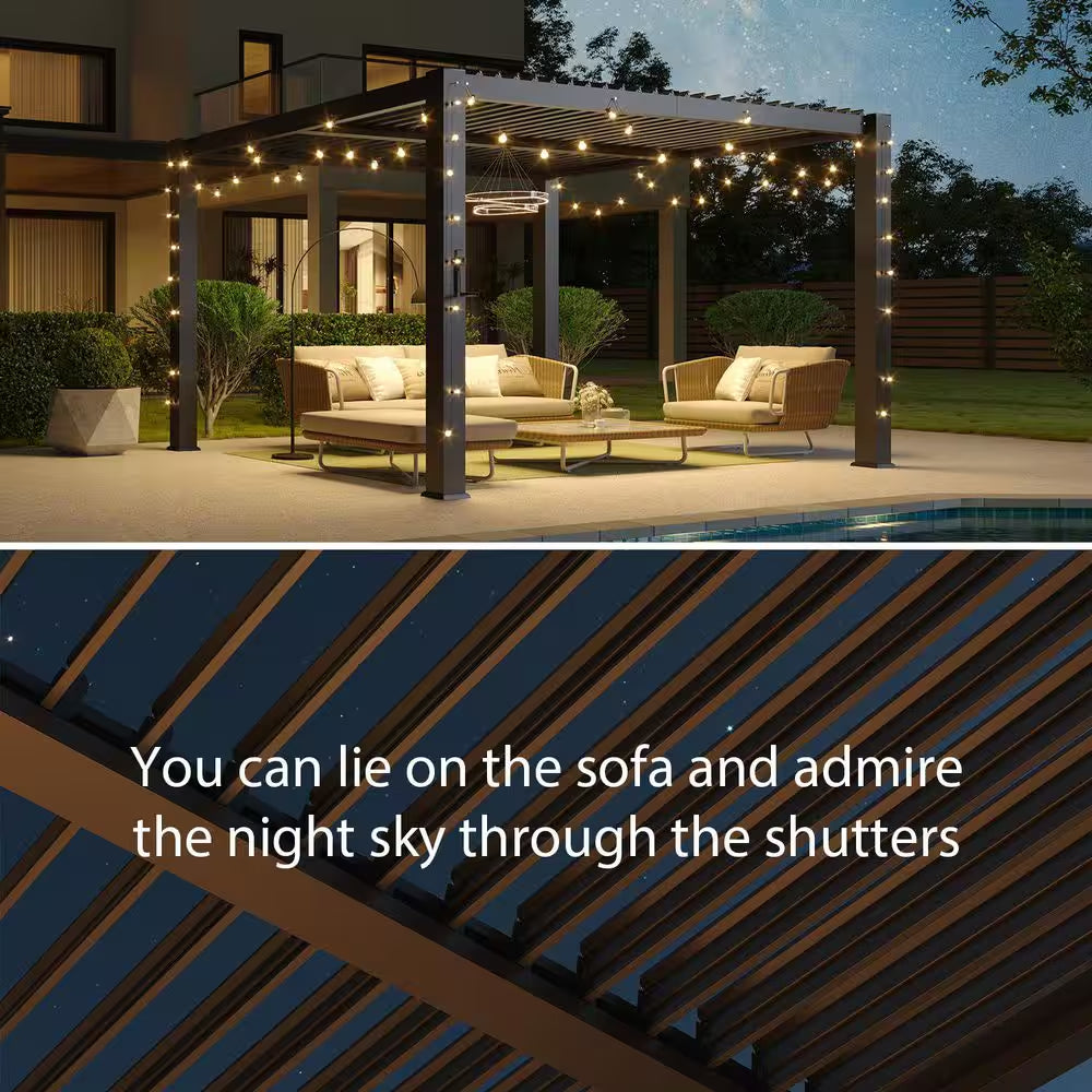 10 Ft. X 12 Ft. Black Metal Pergola with Adjustable Louvered Roof