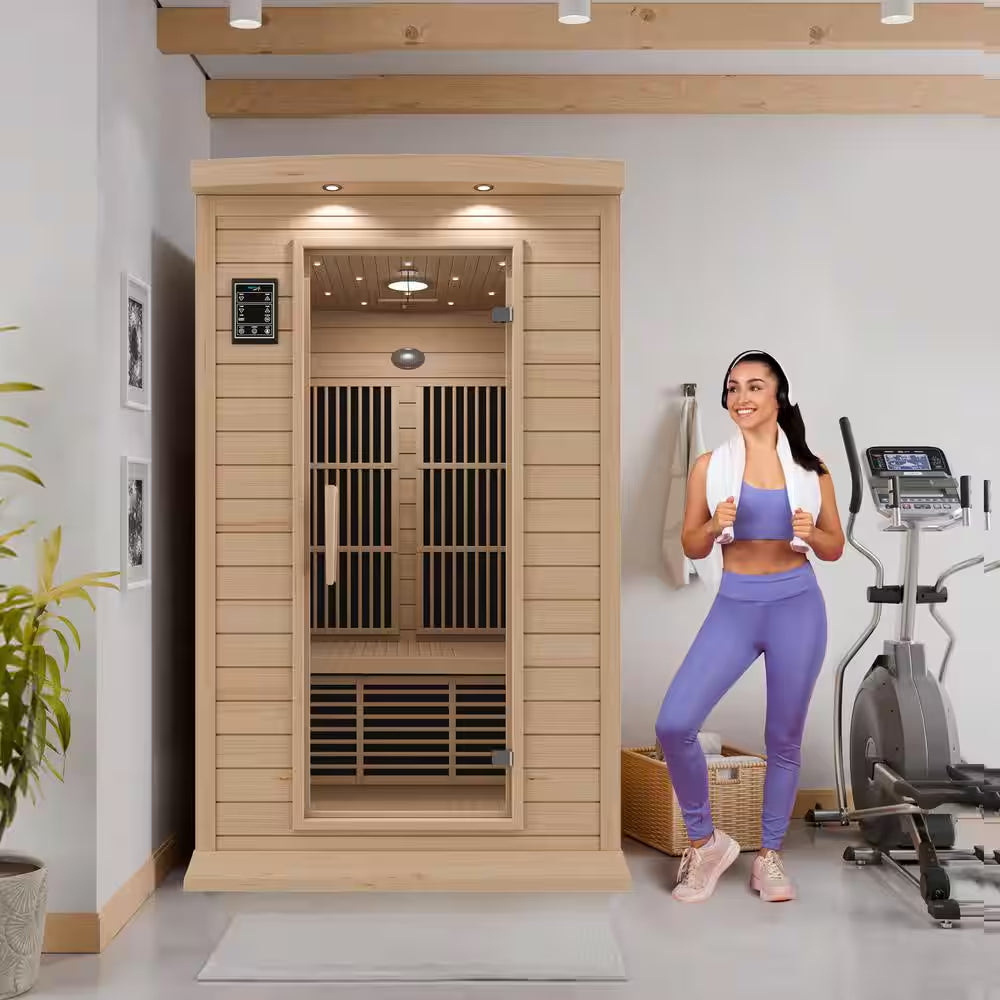 2-Person Indoor Hemlock Wood Infrared Sauna with Touch Control Panel, Bluetooth and LED Lights