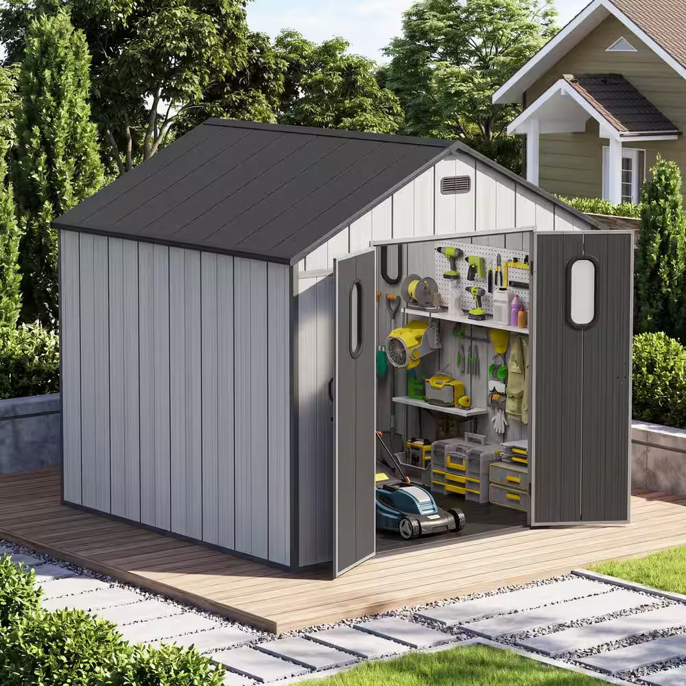 8 Ft. W X 8 Ft. D Resin Outdoor Storage Shed with Floor, Windows, Vents, and Lockable Door