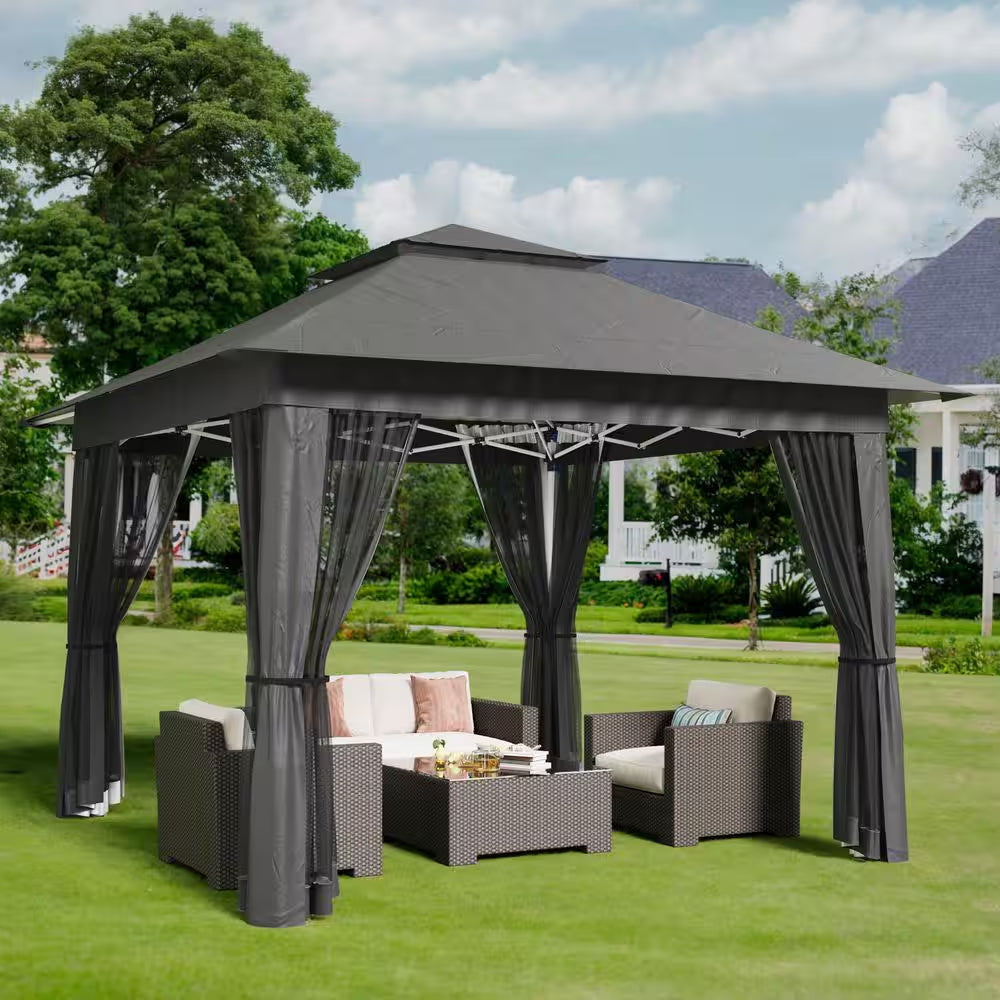 13 Ft. X 13 Ft. Pop up Gazebo Tent with Mosquito Netting, Outoor Canopy Tent for Lawn Backyard, Gray