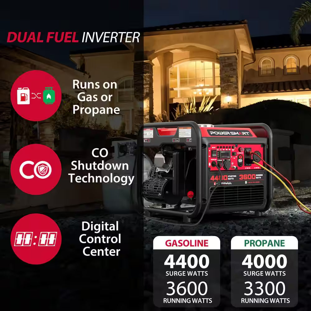 4400-Watt/3600-Watt Dual Fuel Inverter Generator Pull Cord Start with CO Protect Carbon Monoxide Detection