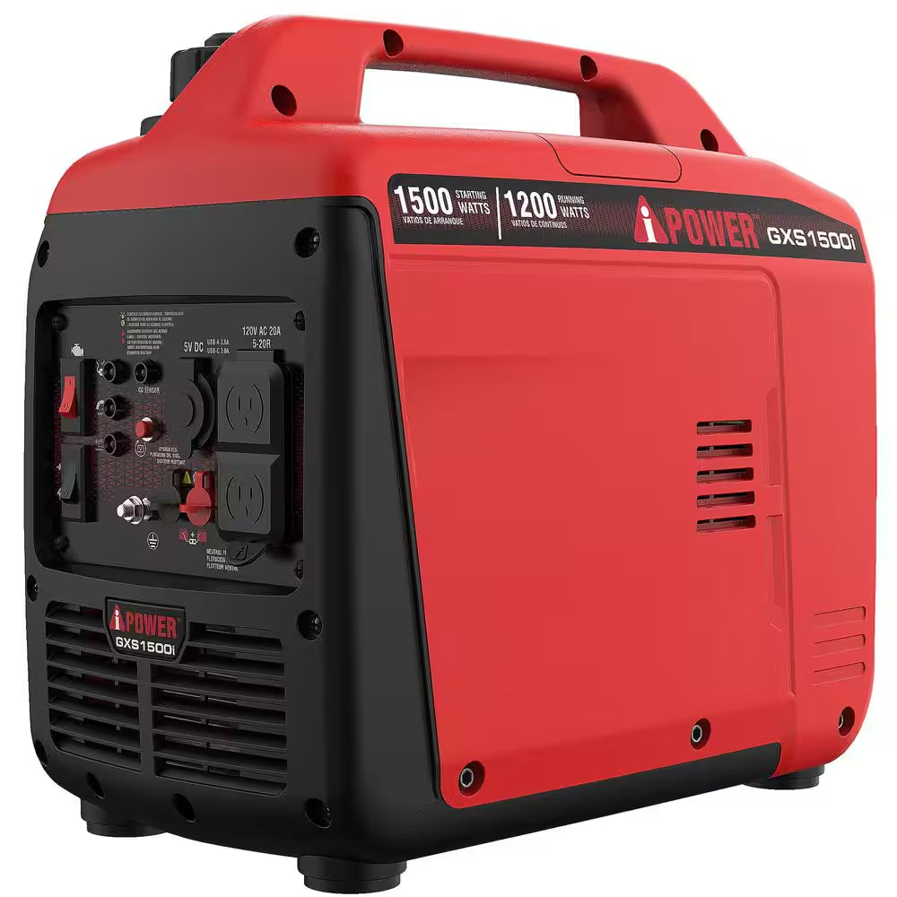 1500-Watt Recoil Start Gasoline Powered Ultra-Light Inverter Generator with 60Cc OHV Engine and CO Sensor Shutdown