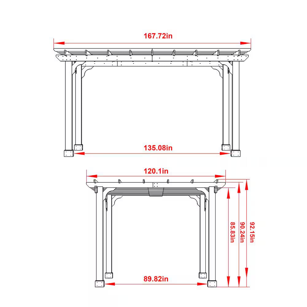 14 Ft. W X 10 Ft. D Brown Cedar Wood Patio Pergola Shade Structure for Outdoor