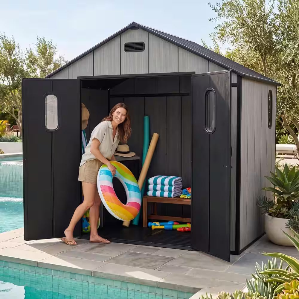 8 Ft. W X 6 Ft. D Outdoor Resin Storage Shed with Floor and 4 Windows (45 Sq. Ft.)
