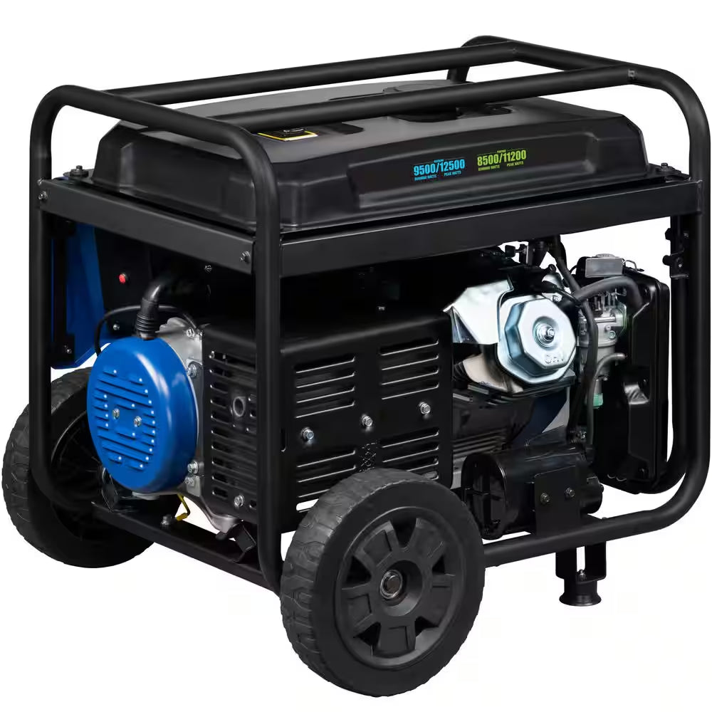 12,500/9,500-Watt Remote Electric Start Dual Fuel Gas and Propane Powered Portable Generator W/ 50 Amp Outlet, CO Sensor