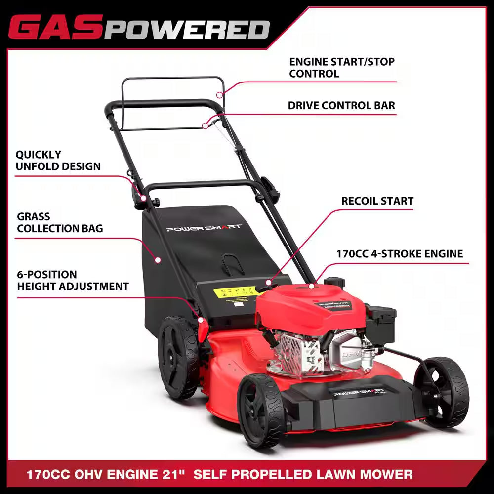 21 In. 170Cc OH 4-Stroke Engine 3-In-1 Gas Self Propelled Lawn Mower