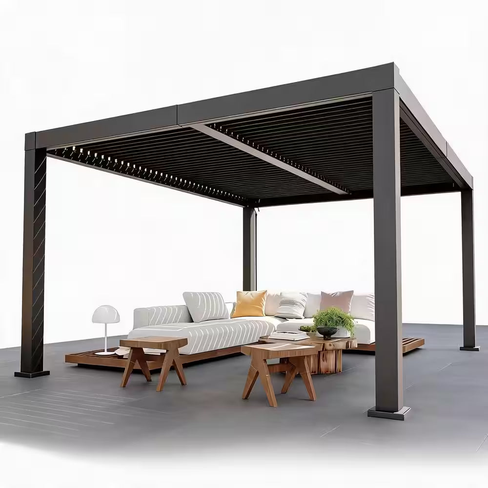 12X16Ft Louvered Pergola - All-Aluminum Outdoor Pergolas with Adjustable Louvered Roof,Outdoor Gazebo for Deck, Patio