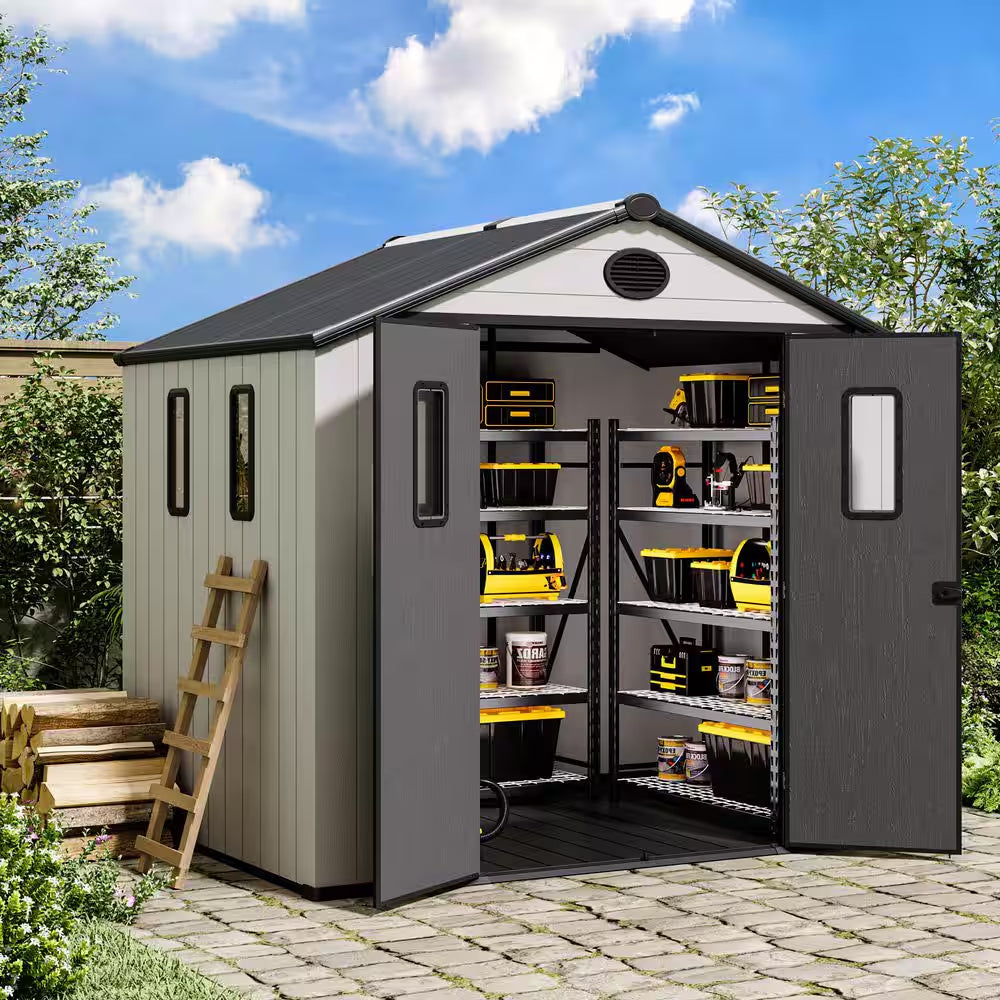 6 Ft. X 8 Ft. Durable Resin Garden Outdoor Storage Shed with Reinforced Floor and Lockable Door (48 Sq. Ft.)
