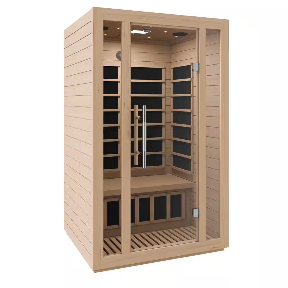 S08HD Series 2-Person Indoor Hemlock Wooden Low EMF Carbon FAR Infrared Home Sauna Room with LED Touch Control Panel