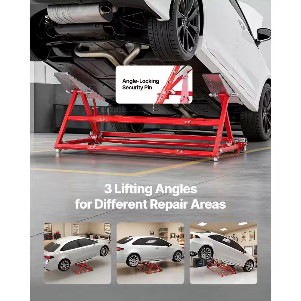 Portable Car Lift 4400 Lbs. Capacity, Durable Steel Construction with 23 In. Max Height, Adjustable Width and Wheels