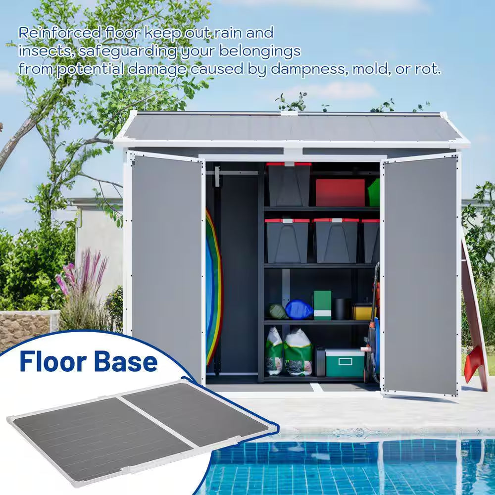 8X6 Ft Plastic Utility Shed with Floor-Lockable Storage Shed All-Weather Outdoor Organizer in Gray-White (48 Sq. Ft. )