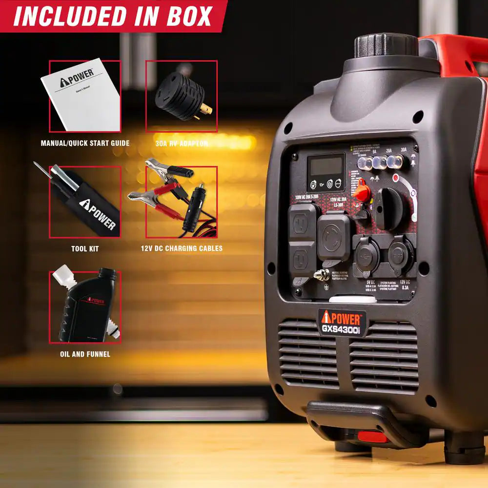 4300-Watt Recoil Start Gasoline Powered Light-Weight Inverter Generator with 149Cc OHV Engine and CO Sensor Shutdown
