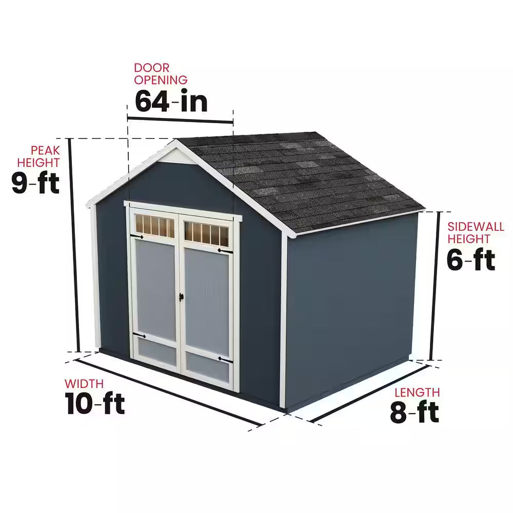 Assembly Included Kennesaw 10 Ft. W X 8 Ft. D Wood Shed W/ Floor-Outdoor Storage W/ Gray Shingles (80 Sq. Ft.)