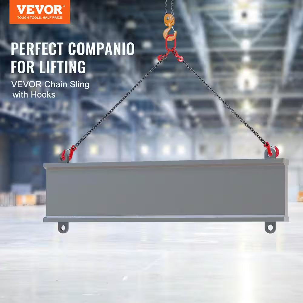 Chain Sling, 3/8 In. X 6 Ft. Lifting Chains with Hooks, G80 Engine Chain Hoist Lifts, 11000 Lbs. Lifting Sling Chains