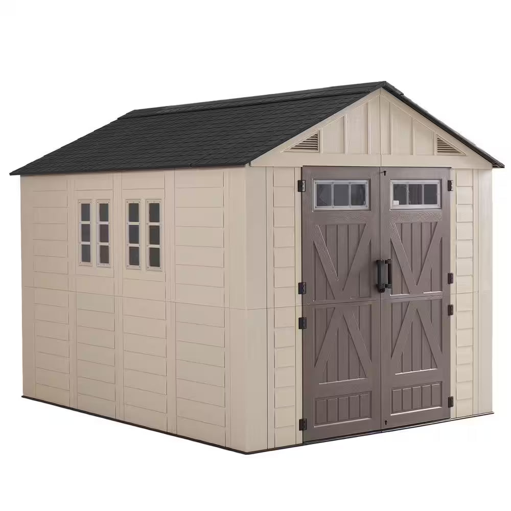 8 Ft. W X 6 Ft. D Outdoor Gray Resin Storage Plastic Shed with Lockable Door and Floor (47 Sq. Ft.)