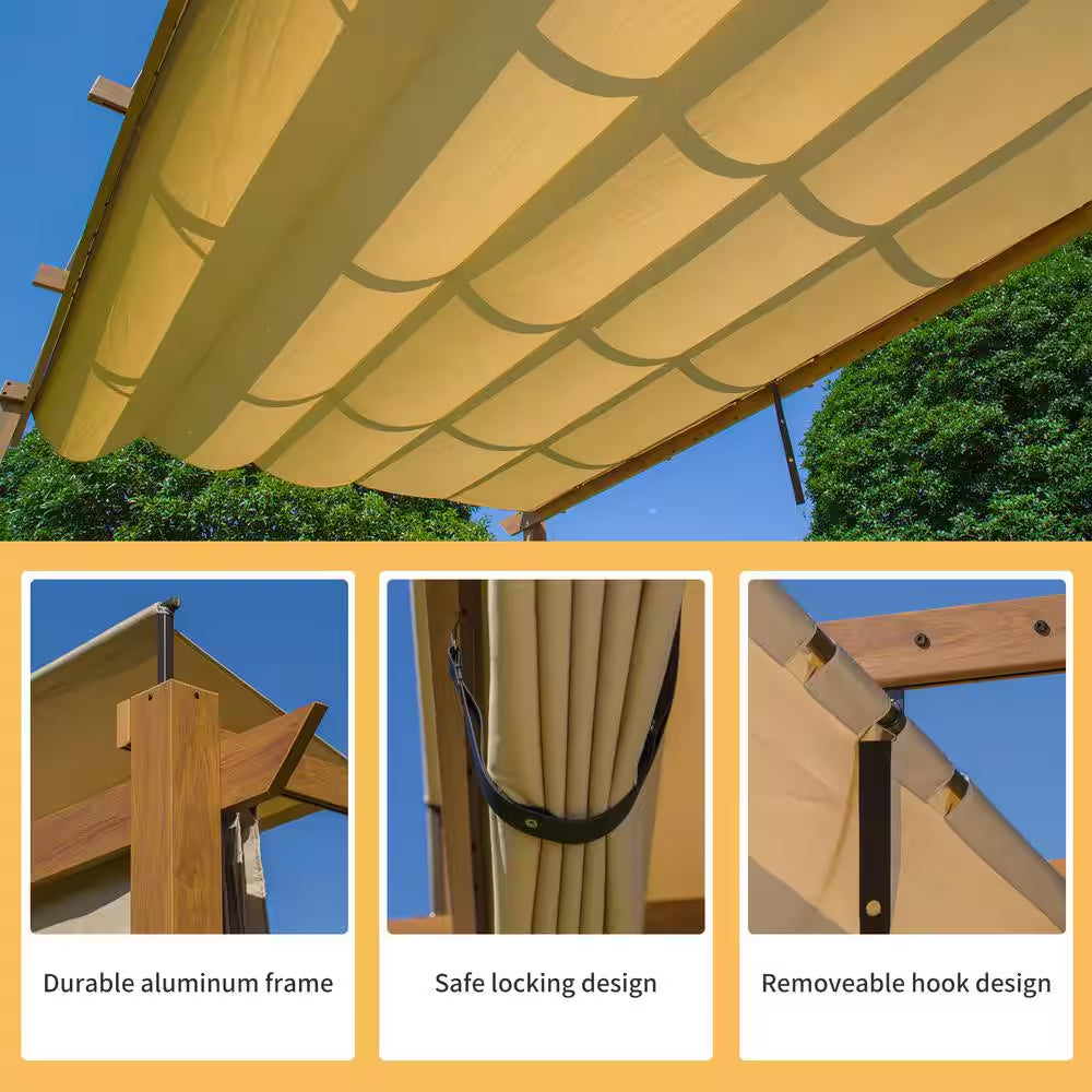13 Ft. W X 9 Ft. D Aluminum Pergola with Weather-Resistant Retractable Canopy