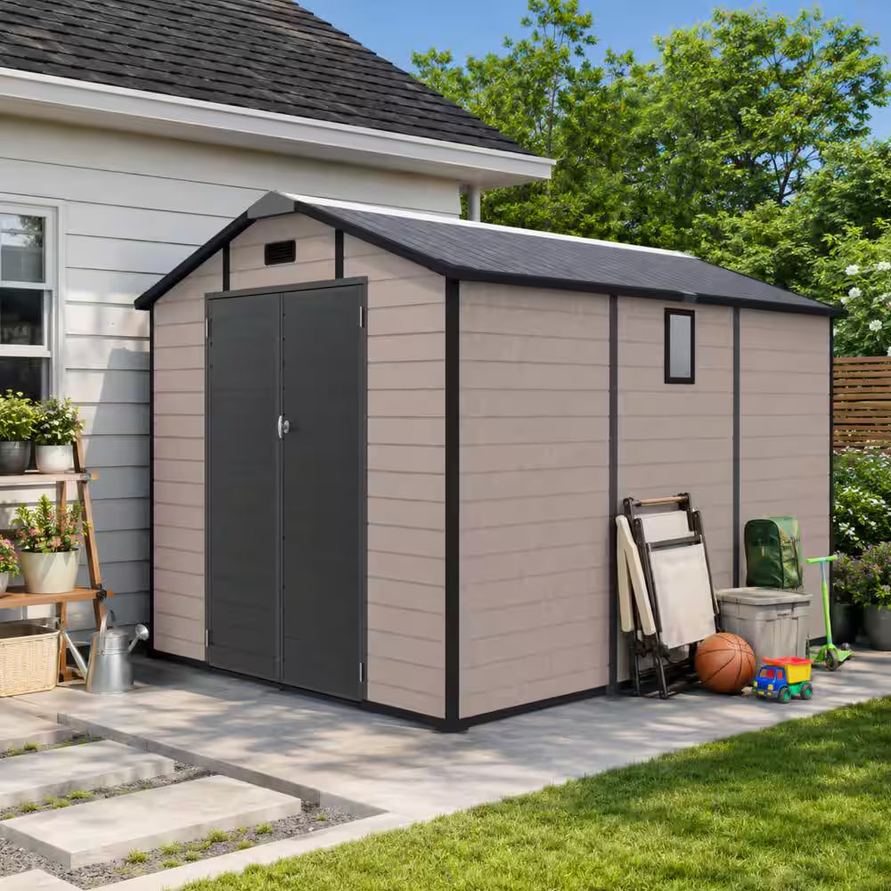 8 Ft. W X 10 Ft. D Outdoor Resin Storage Shed with Floor and Lockable Door in Beige (70 Sq. Ft.)
