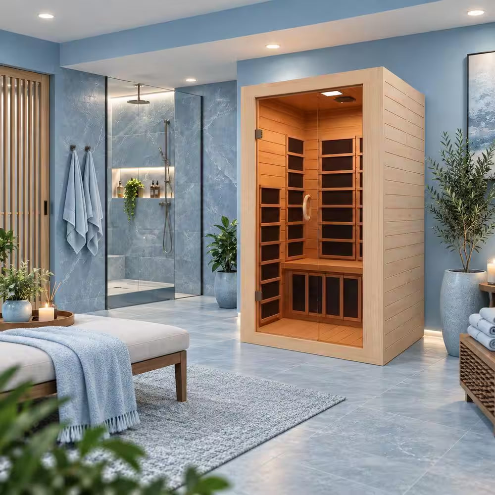 S14HD Series 2-Person Indoor Hemlock Wooden Carbon FAR Infrared Home Sauna Room with LED Touch Control Panel and Heater