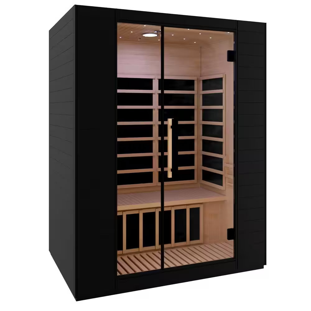3-Person Infrared Heater Indoor Sauna with Red Light Therapy, Chromotherapy Lights,Wi-Fi Control, Black Canadian Hemlock