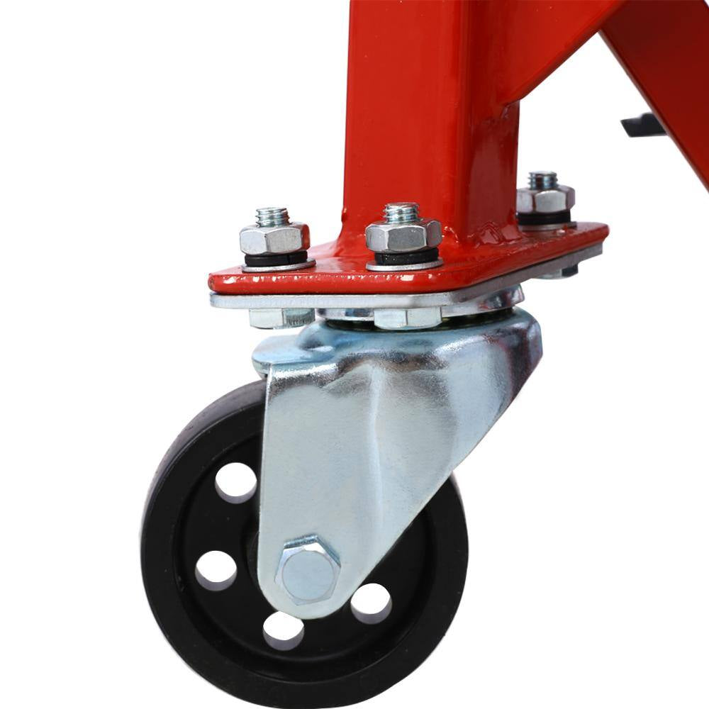 300 Lbs Hydraulic Motorcycle Scissor Jack Lift with Foot Step and Wheels, Red, Suitable for Small Dirt Bikes