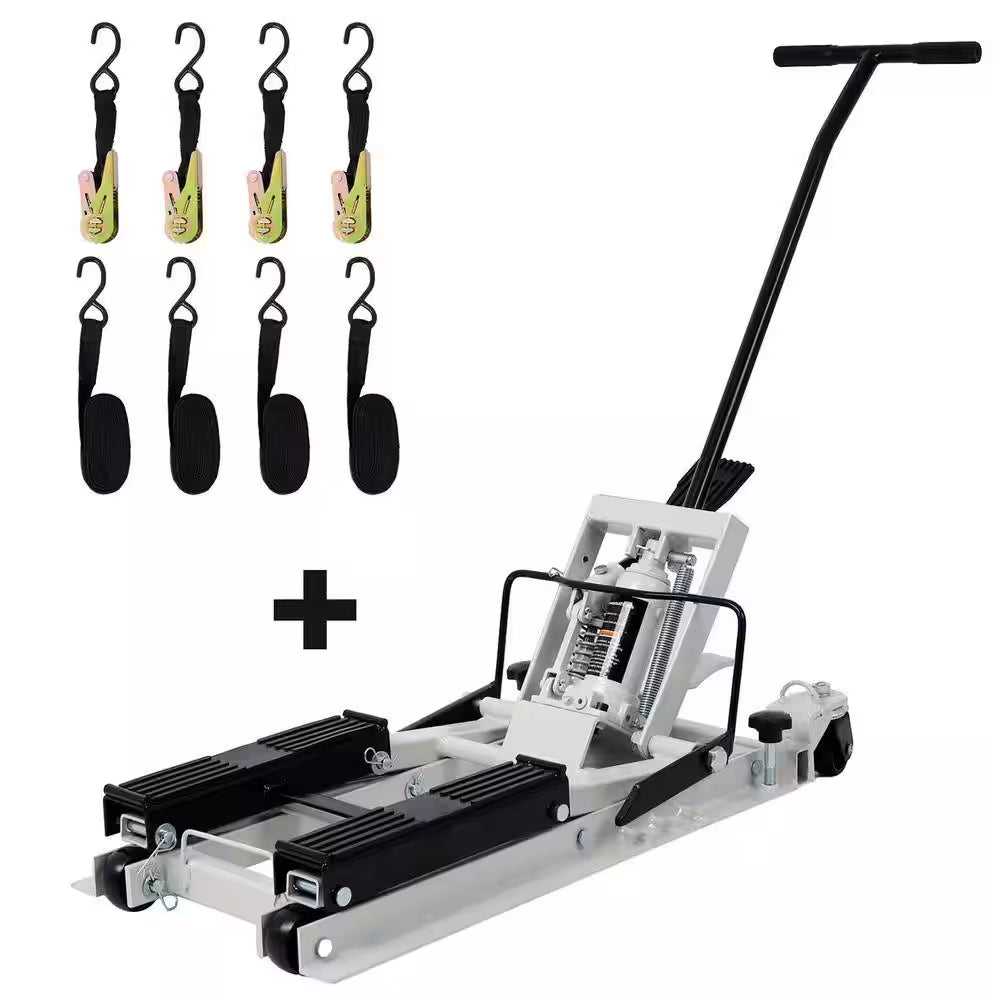 1500 LBS Capacity Gray Hydraulic ATV & Motorcycle Jack with 4 Wheels, Foot-Operated Hoist Stand, Maximum Lift 15 In. H