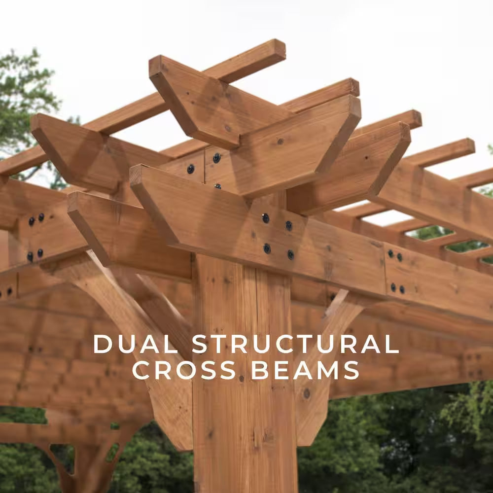 Beaumont 16 Ft. X 12 Ft. Light Brown Traditional Outdoor All Cedar Wood Patio Pergola Shade Structure with Electric