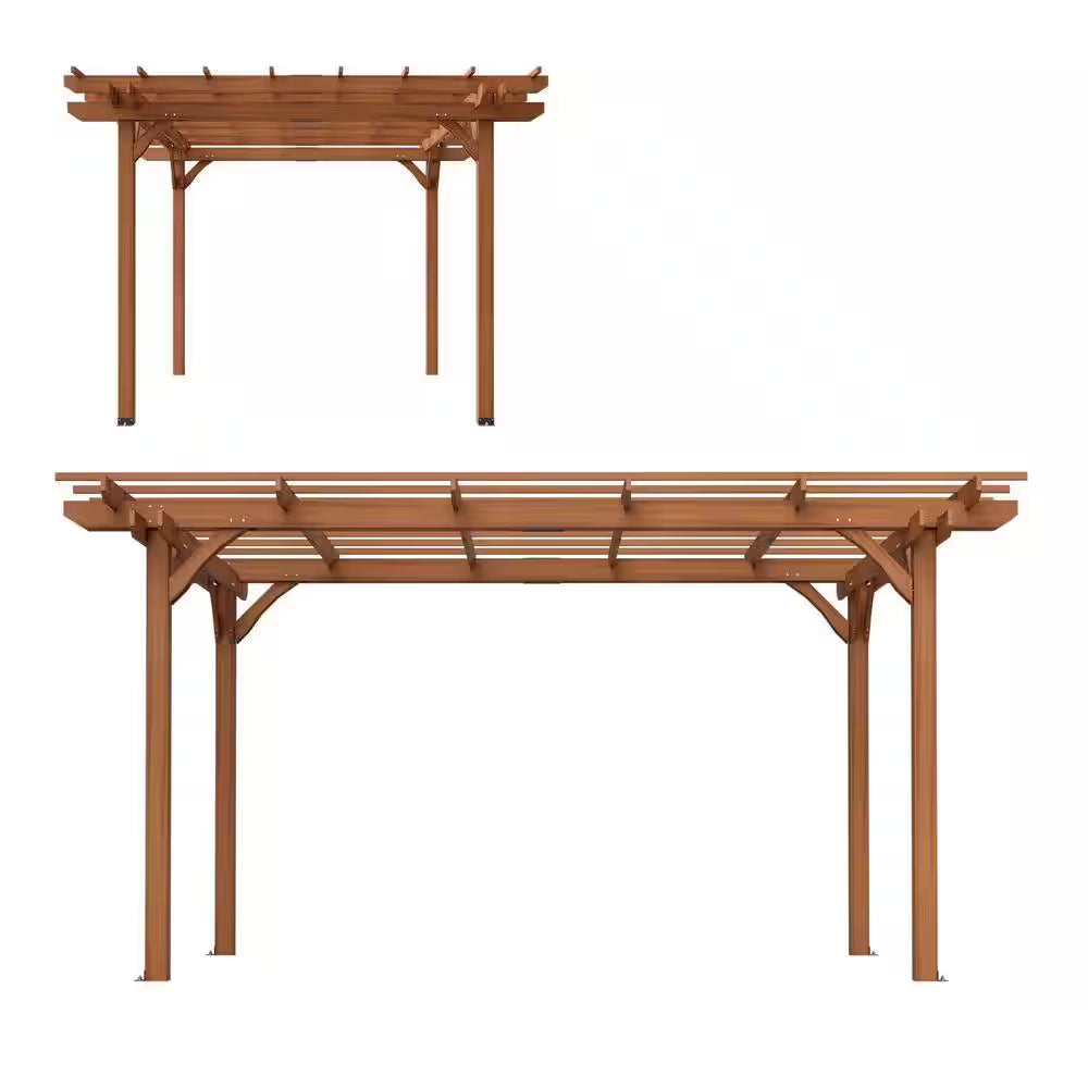 12 Ft. X 10 Ft. Brown Outdoor Wood Pergola, Wooden Patio Pergola Gazebo for Climbing Plant Support, Garden