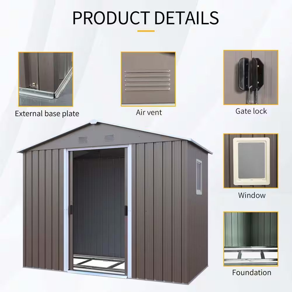8 Ft.W X 4 Ft.D Outdoor Metal Storage Shed, Tool House with Window, Metal Foundation, Patio Yard Lawn, Gray (30 Sq. Ft.)