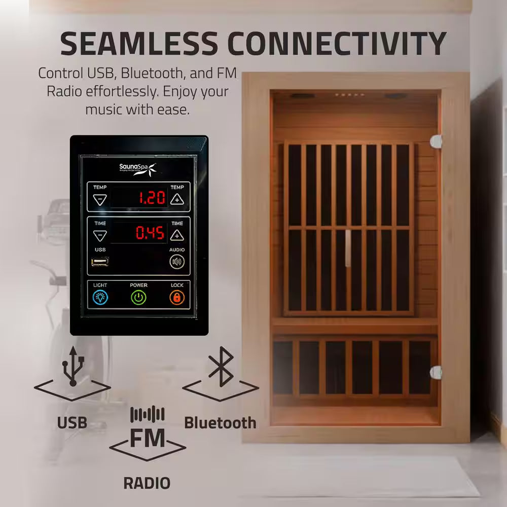 S14HD Series 2-Person Indoor Hemlock Wooden Carbon FAR Infrared Home Sauna Room with LED Touch Control Panel and Heater