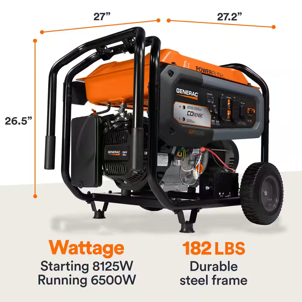 8125 / 6500-Watt Recoil Start Gasoline Powered Portable Generator with Cosense and 20 Ft. Extension Cord Included