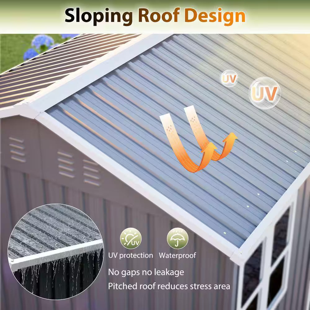 Metal 8 X 6 Ft. Steel Storage Shed with Window and Lockable Doors, Dark Gray for Garden Patio and Yard (43.69 Sq Ft)