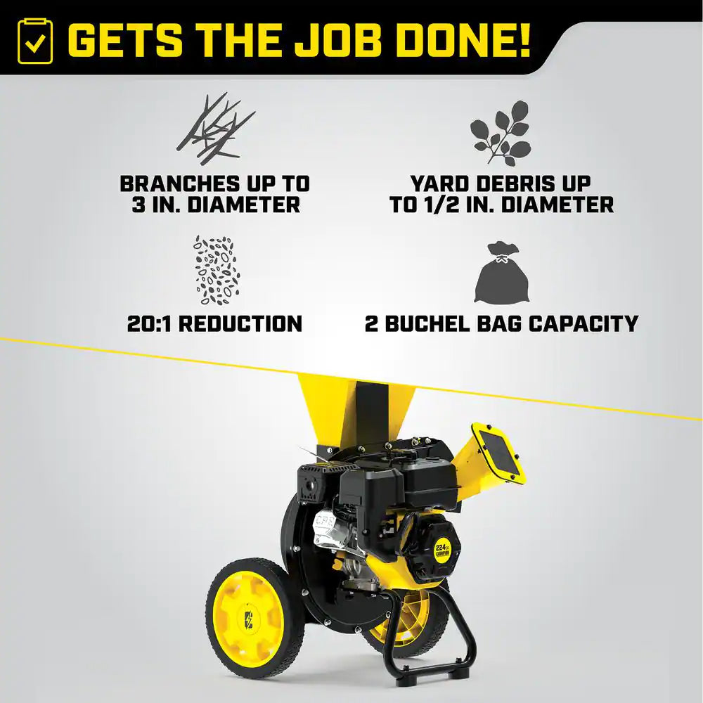 3 In. Dia 224 Cc 2-In-1 Upright Gas Powered Wood Chipper Shredder